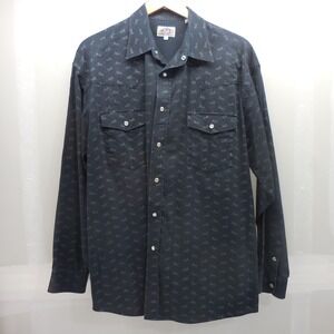 Barn Fly Mens Black Bucking Bronco Horse Print Western Snap Shirt Large
